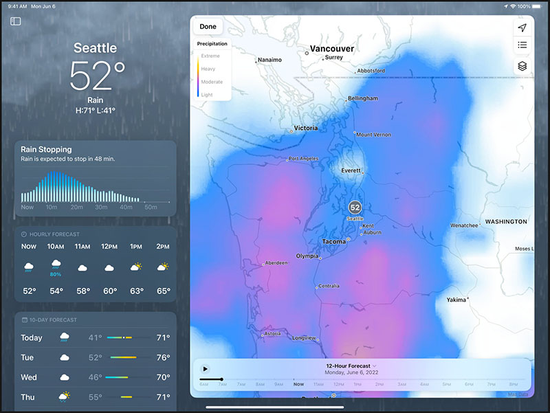 نمایی از اپلیکیشن Weather در iPadOS 16