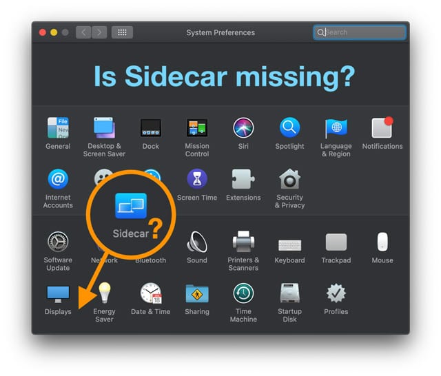 عدم نمایش آیکون Sidecar در تنظیمات سیستم عامل مک