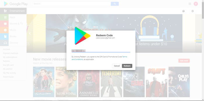 ردیم کردن کد گیفت کارت Google Play از طریق مرورگر دسکتاپ