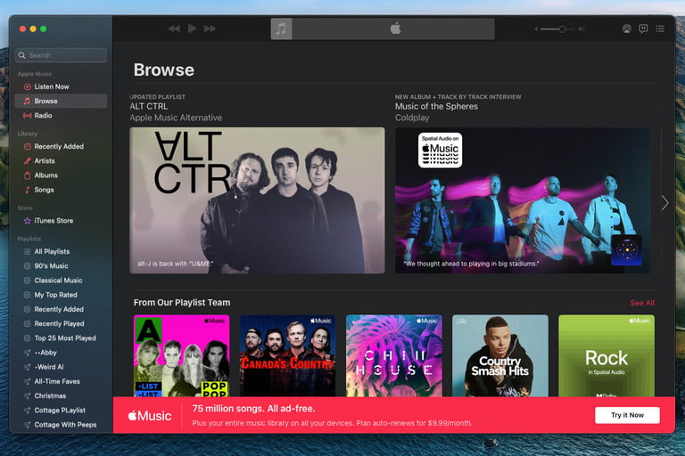 صفحه Browse در اپل موزیک مک