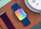 تصویری از اپل واچ سری 7 با بند آبی رنگ