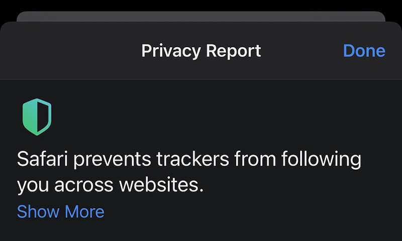 تصویری از صفحه Privacy Report در آیفون‌ها