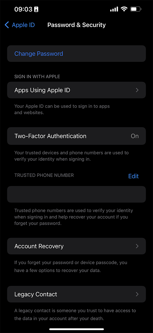 تغییر مشخصات امنیتی Apple ID