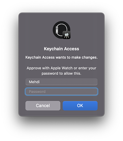صفحه درخواست نام کاربری و رمز عبور در macOS