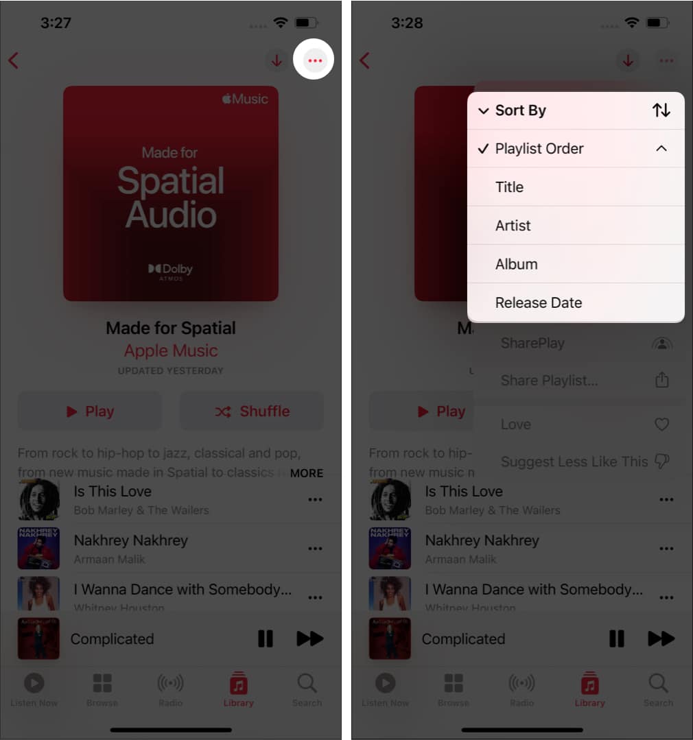 ویژگی Sort By در اپل موزیک iOS 16
