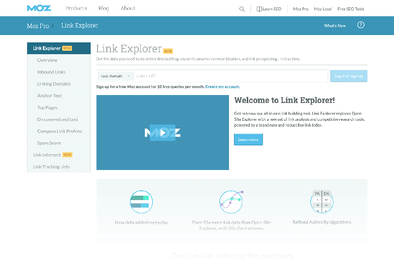 ابزار Link Explorer نرم افزار Moz Pro