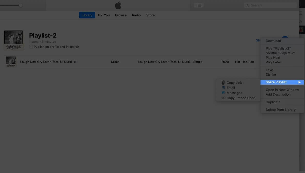گزینه Share Playlist در اپل موزیک