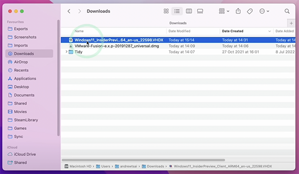 فایل دانلود شده ویندوز ۱۱ با فرمت VHDX