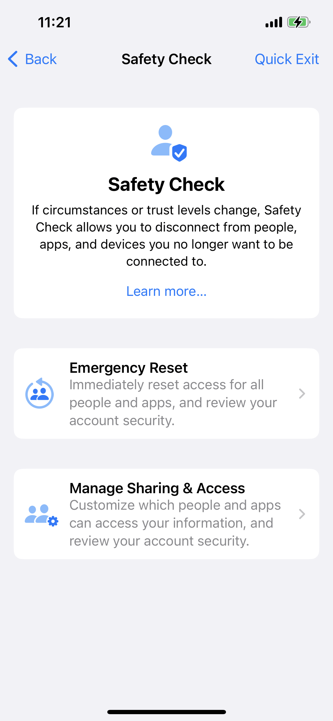 صفحه Safety Check در iOS 16
