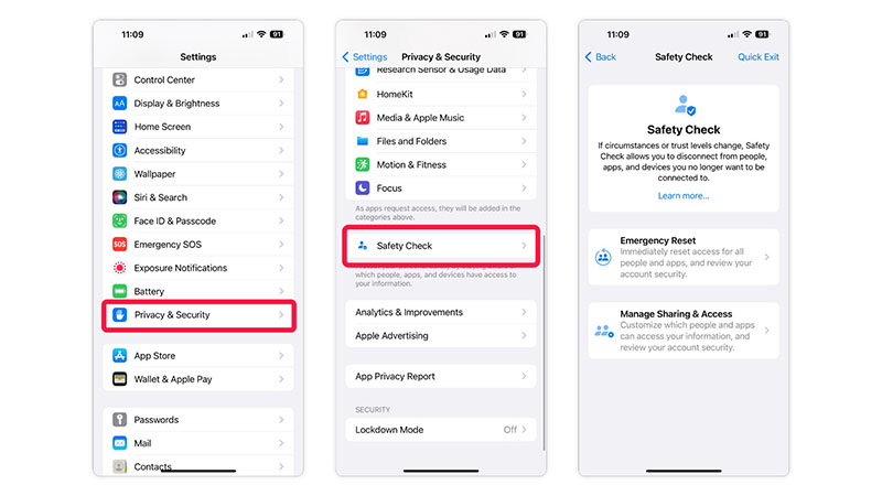 مراحل فعال سازی Safety Check در iOS 16