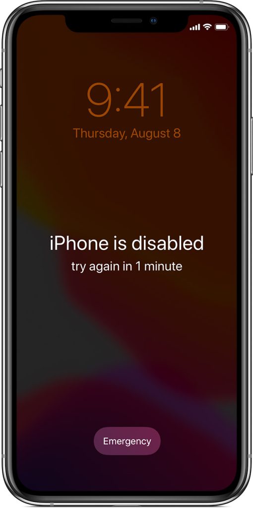 پیغام iPhone is disabled