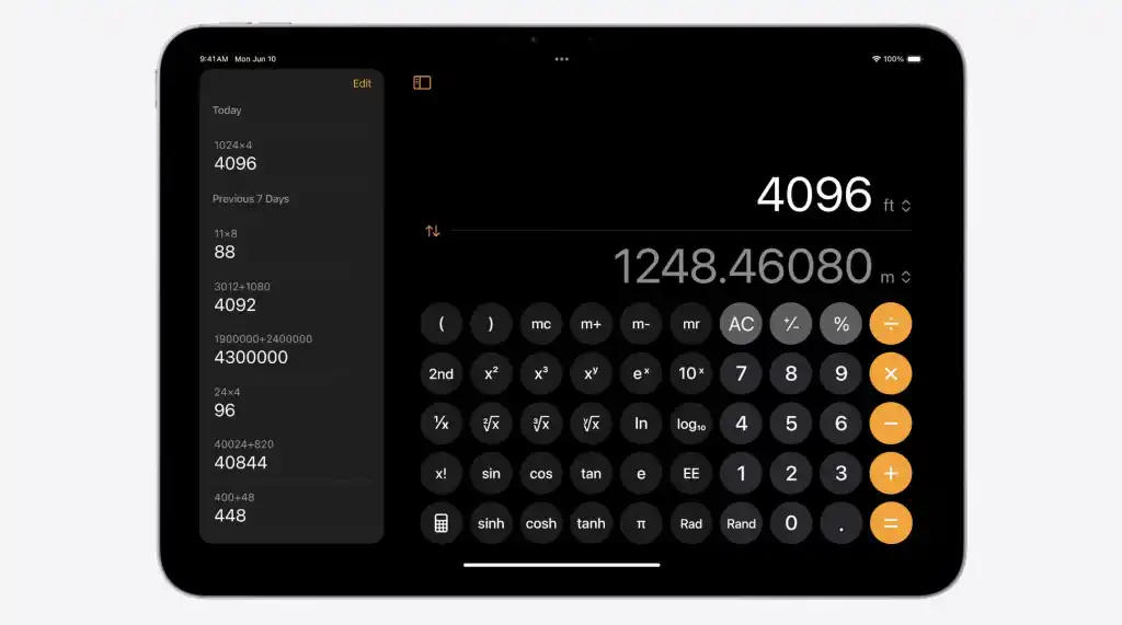 یادداشت ماشین حساب در iPadOS 18