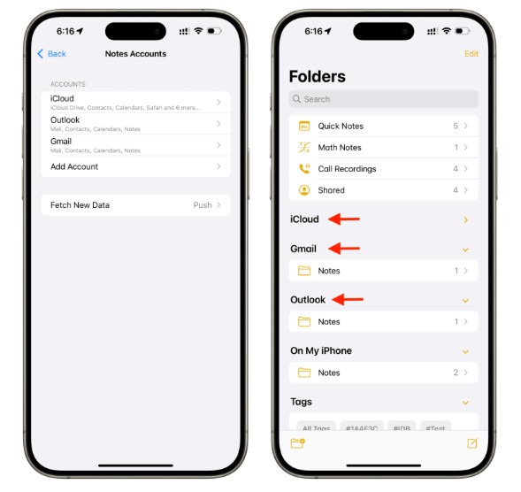 ذخیره یادداشت های آیفون در جیمیل یا Outlook