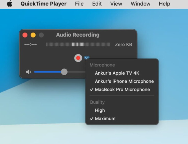 استفاده از پلیر QuickTime به عنوان ضبط کننده صدا