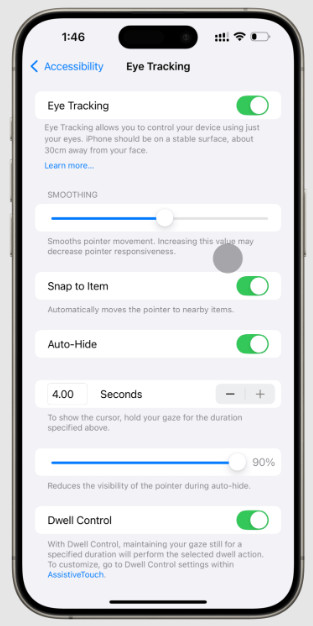 تنظیمات Eye Tracking آیفون