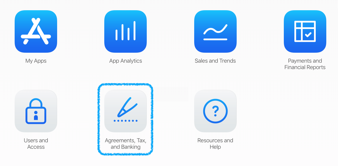 دسترسی به بخش «Agreements, Tax and Banking» برای تایید انتقال برنامه اپل