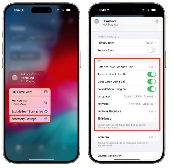 شخصی‌سازی سیری در Homepod