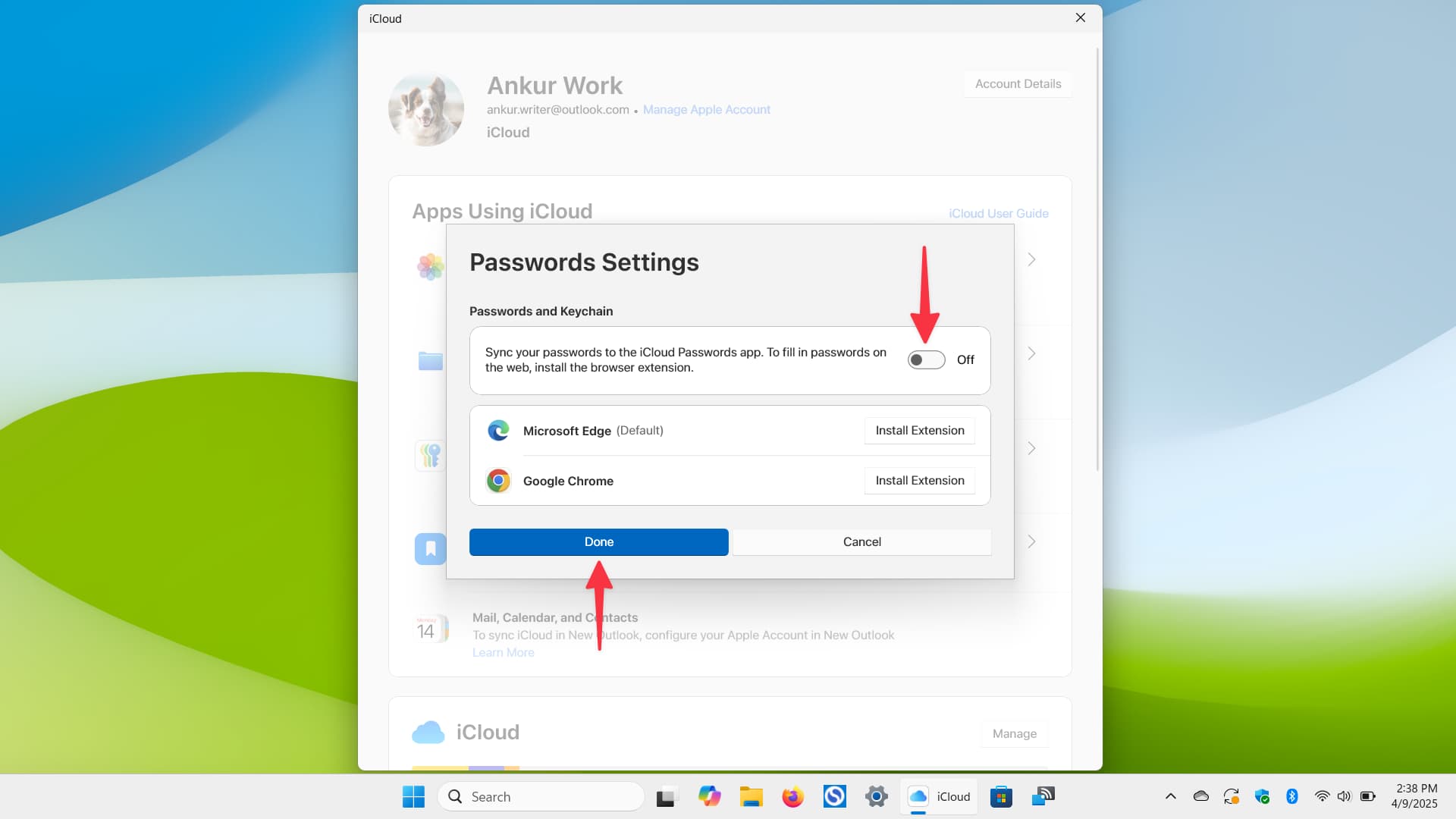 غیرفعال کردن یا حذف برنامه iCloud Passwords در ویندوز