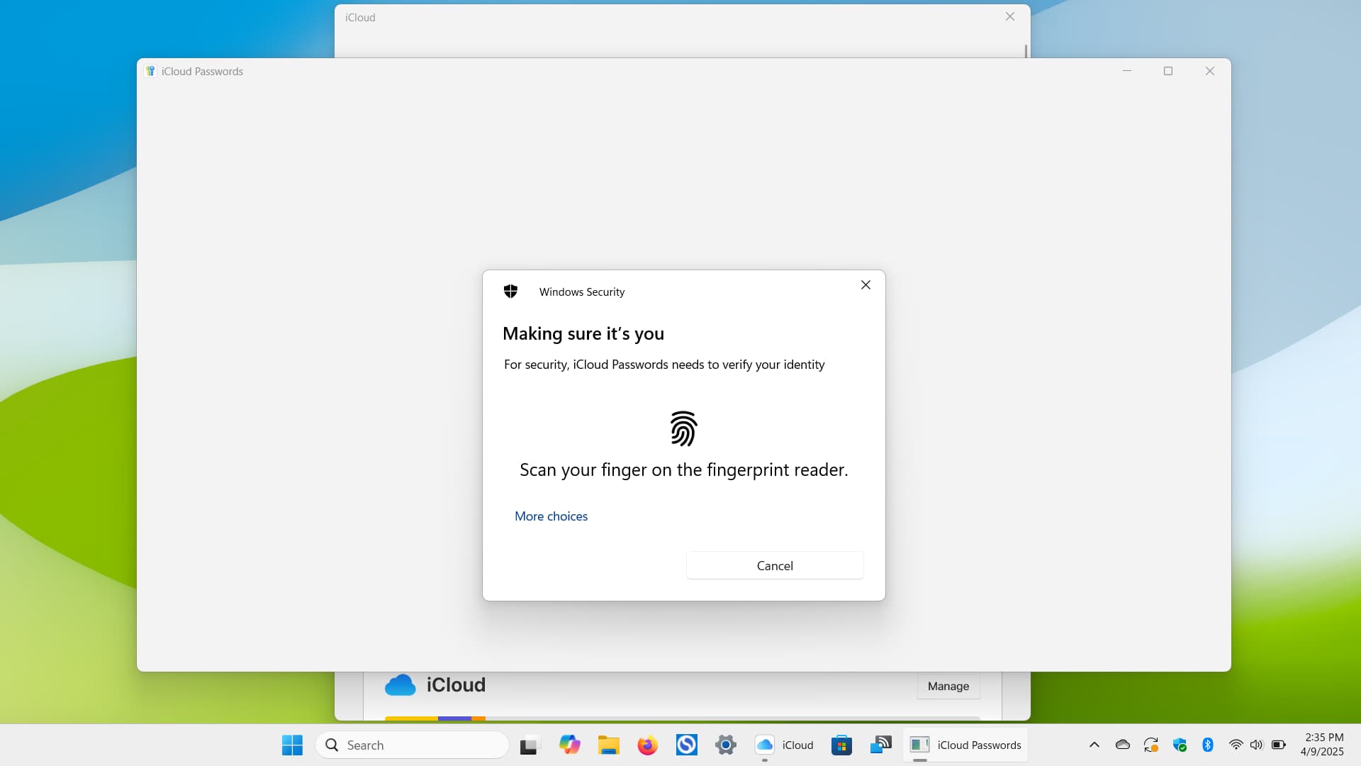 احراز هویت با اثر انگشت در ویندوز برای دسترسی به iCloud Passwords