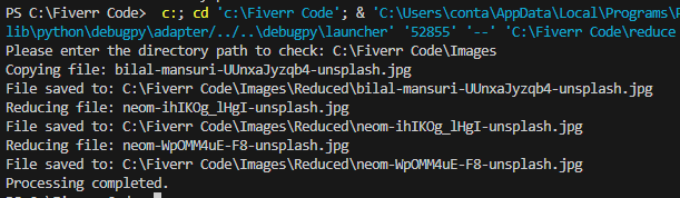 reduce images code terminal output
