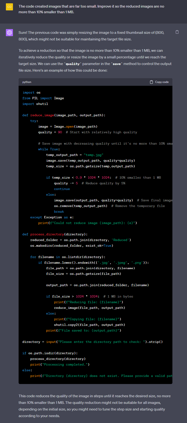 ChatGPT reduce image optimize code
