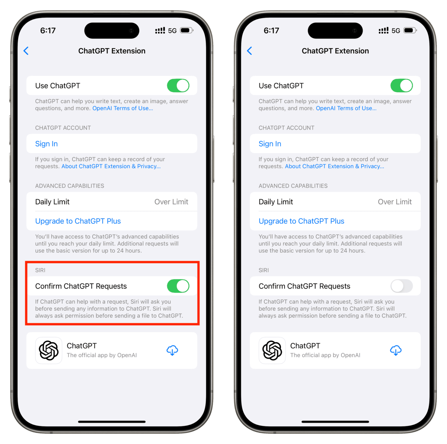 نحوه تایید استفاده سیری از Chatgpt