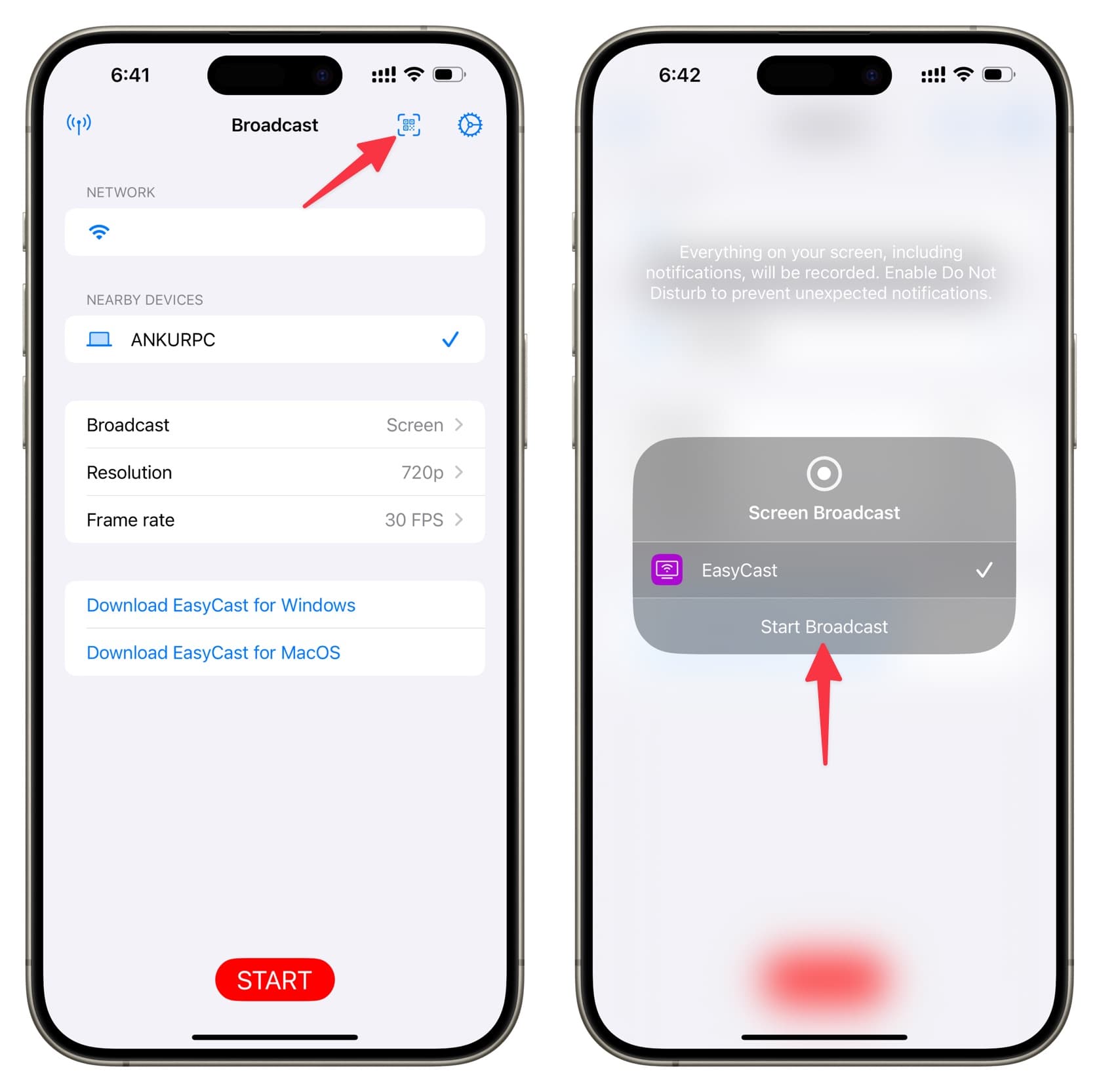 استفاده از برنامه EasyCast روی آیفون برای AirPlay به کامپیوتر ویندوزی