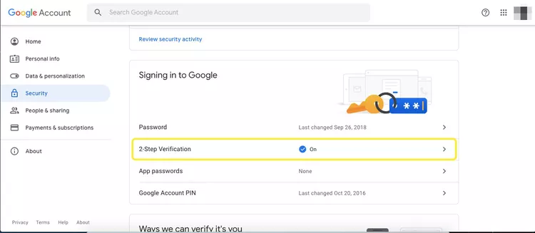 گزینه تایید دو مرحله‌ای