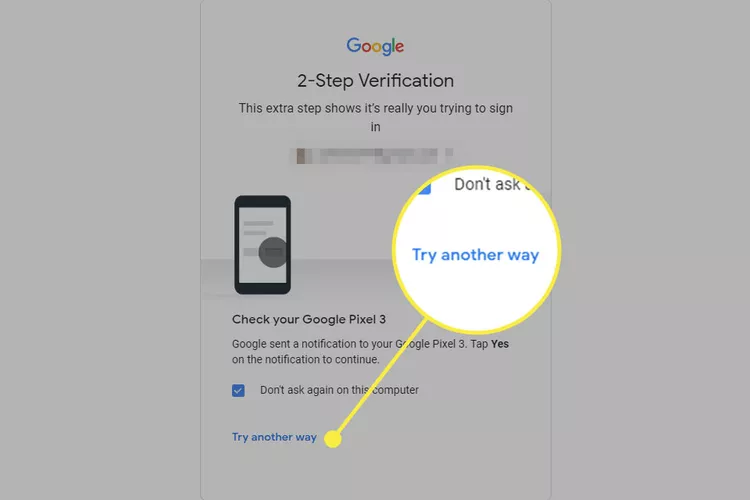 گزینه Try Again در تایید دو مرحله‌ای گوگل