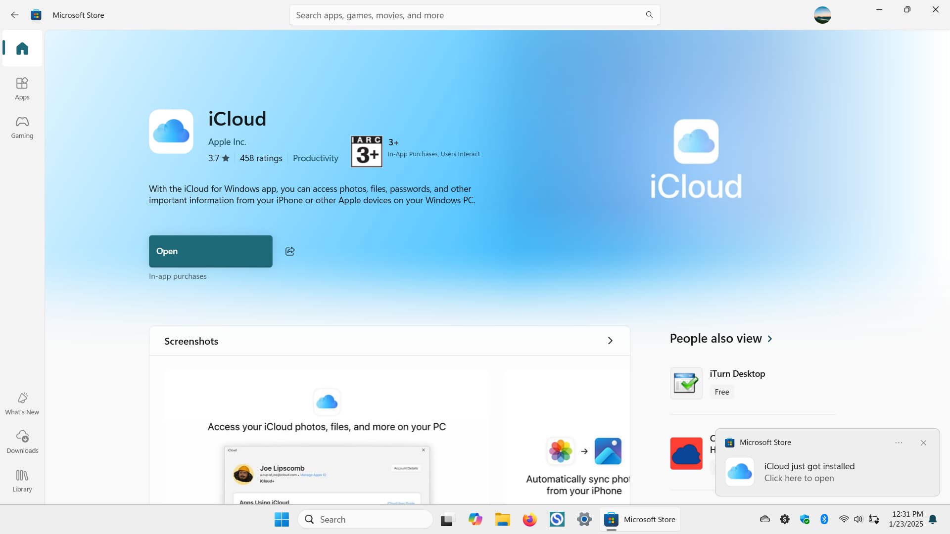 اپلیکیشن iCloud در مایکروسافت استور روی رایانه ویندوزی