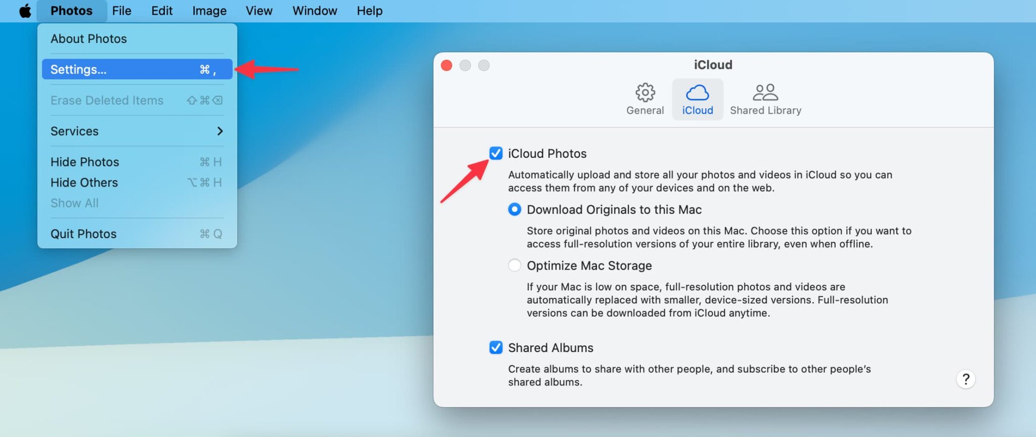 تصویر فعال بودن iCloud Photos در مک