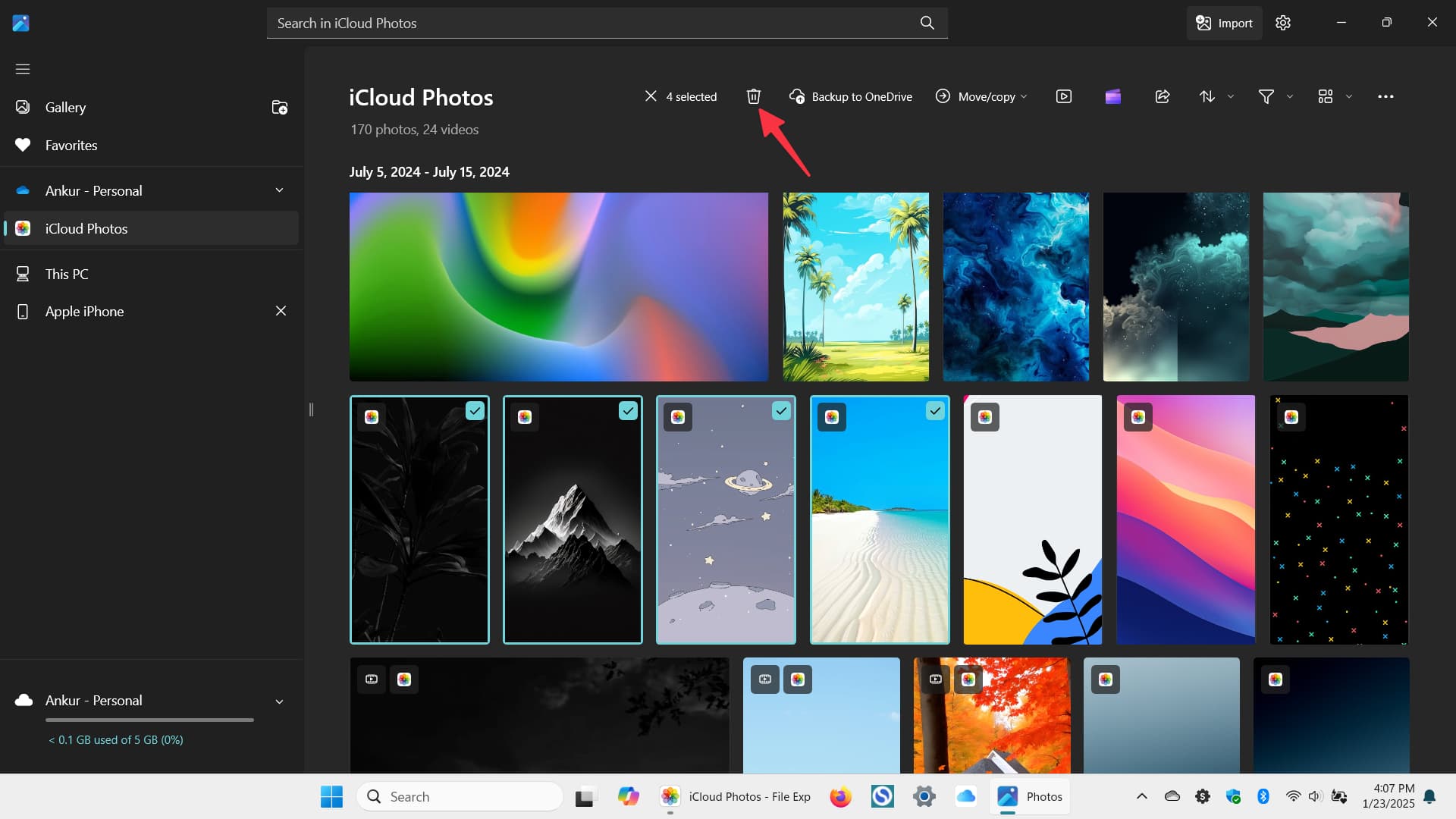 حذف عکسهای iCloud در اپلیکیشن Microsoft Photos روی رایانه