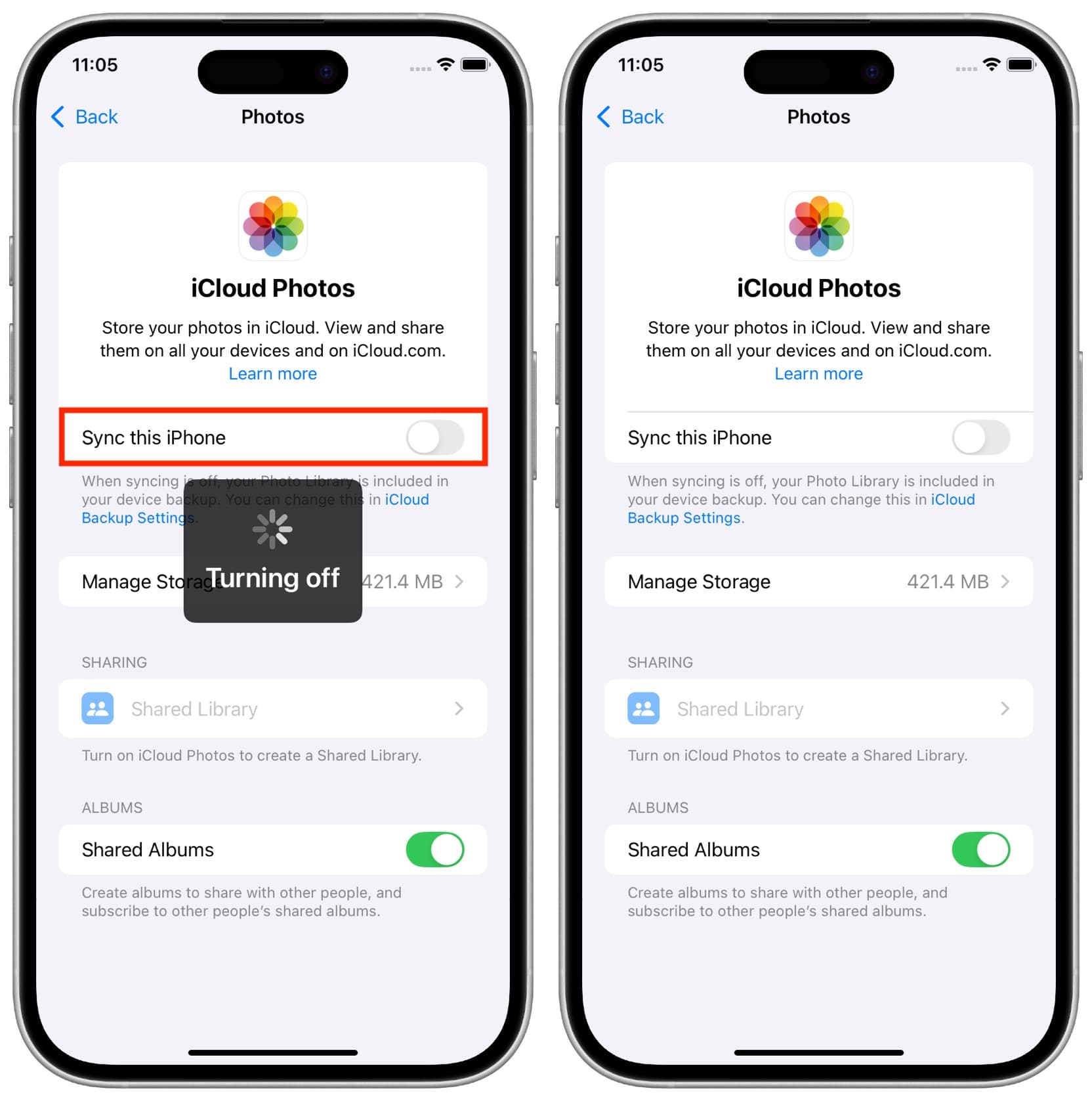 خاموش کردن iCloud Photos