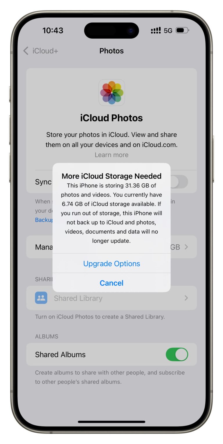 فعال نشدن iCloud Photos به دلیل نیاز به فضای بیشتر در iCloud