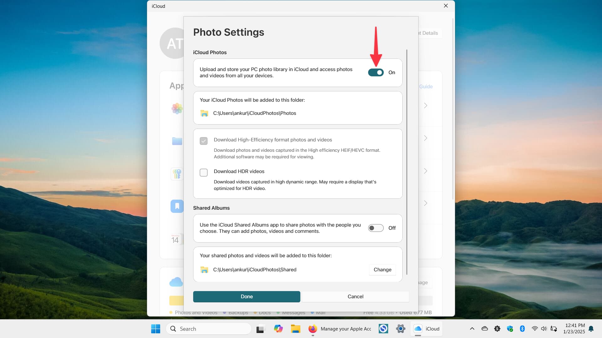 فعال کردن iCloud Photos در اپلیکیشن iCloud روی رایانه ویندوزی
