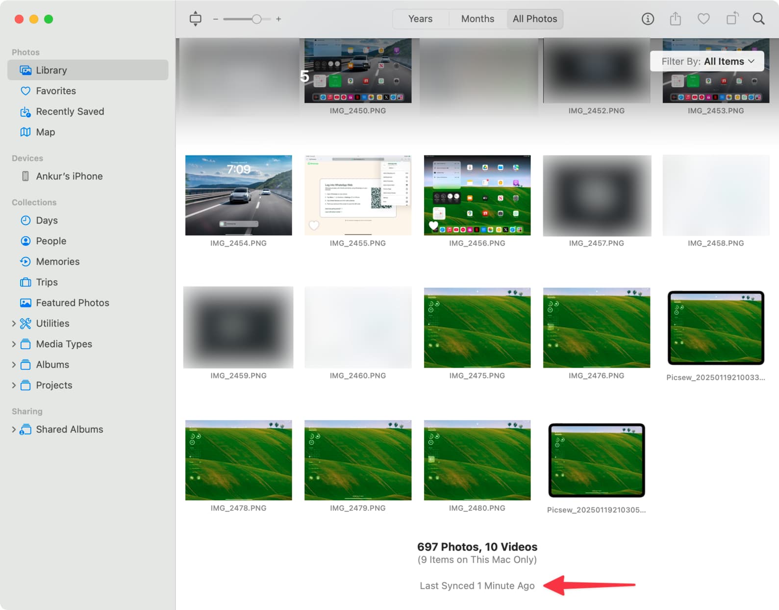 وضعیت همگامسازی iCloud Photos در برنامه Photos مک