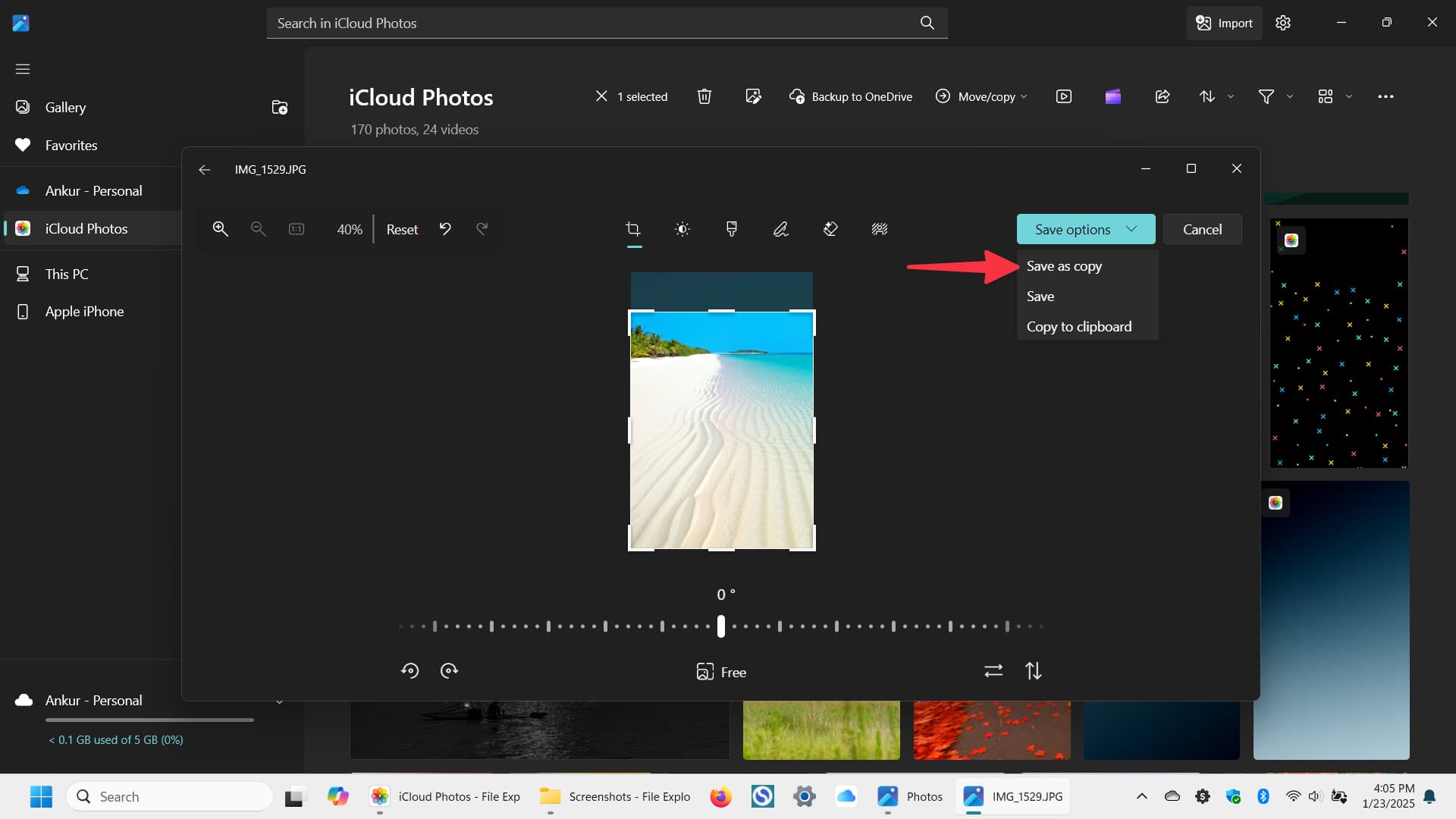 ویرایش عکسهای iCloud در رایانه ویندوزی و ذخیره آن بهصورت یک نسخه کپی