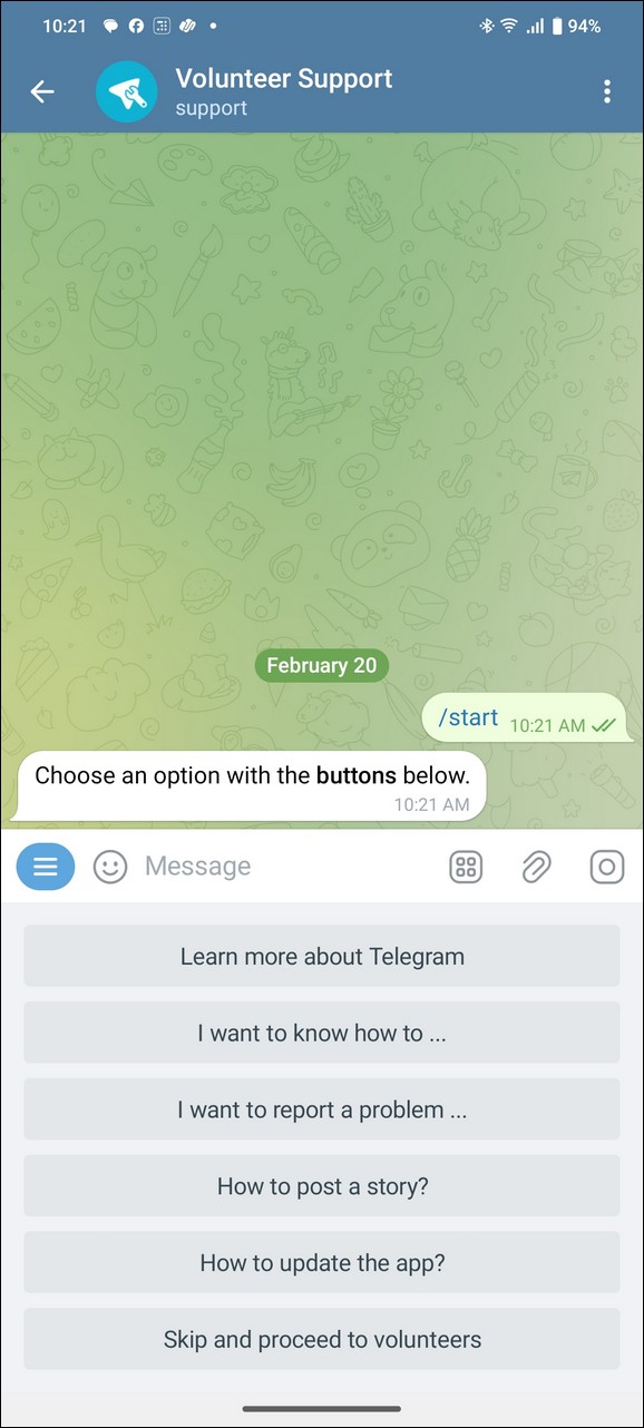 چت پشتیبانی تلگرام
