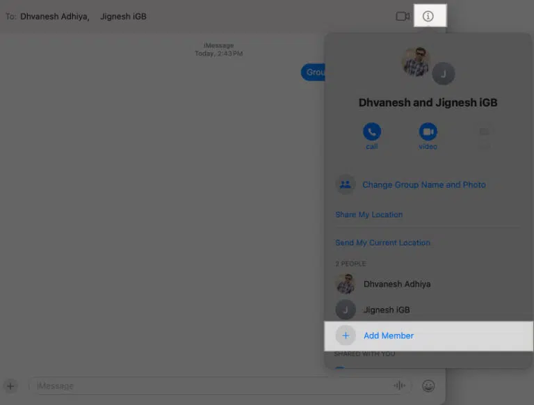 افزودن عضو جدید به چت گروهی در برنامه Messages روی مک