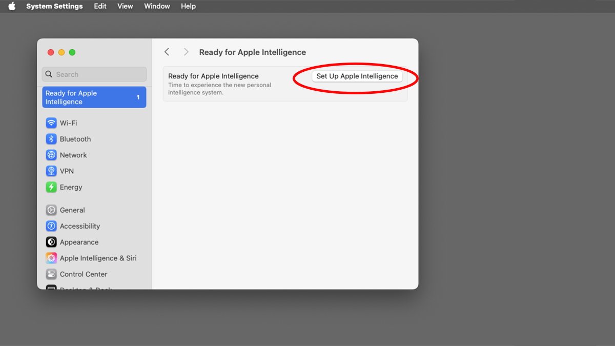 روی گزینه‌ی «Set Up Apple Intelligence» کلیک کنید تا فرآیند راه‌اندازی آغاز شود.