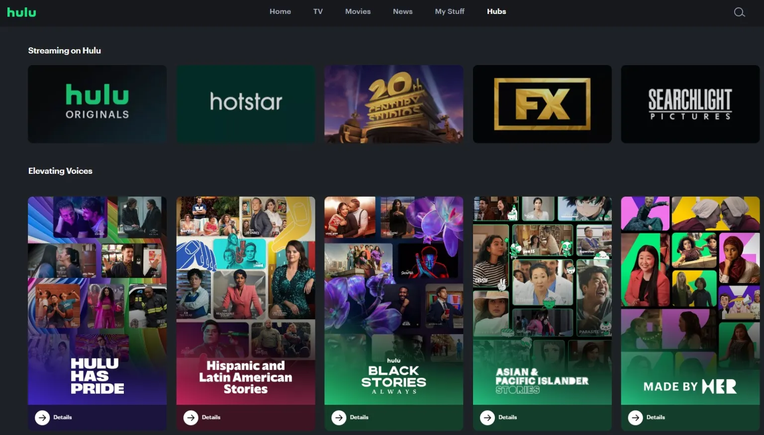 صفحه مرکزی Hulu