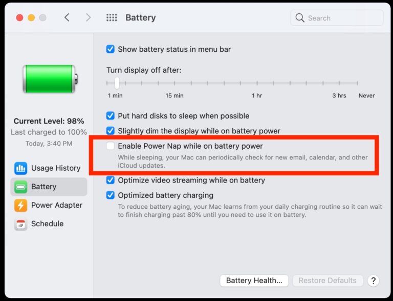غیرفعال کردن Power Nap 
