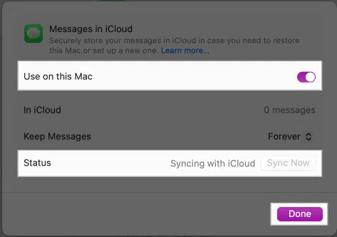همگام‌سازی پیام‌ها با iCloud روی مک