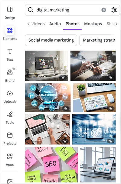 یکی از تفاوت‌های کلیدی که در بحث تفاوت Canva Free و Paid باید به آن توجه کنید این است که Canva Pro دسترسی به یک کتابخانه بزرگ از عکاسی استوک را باز می‌کند.