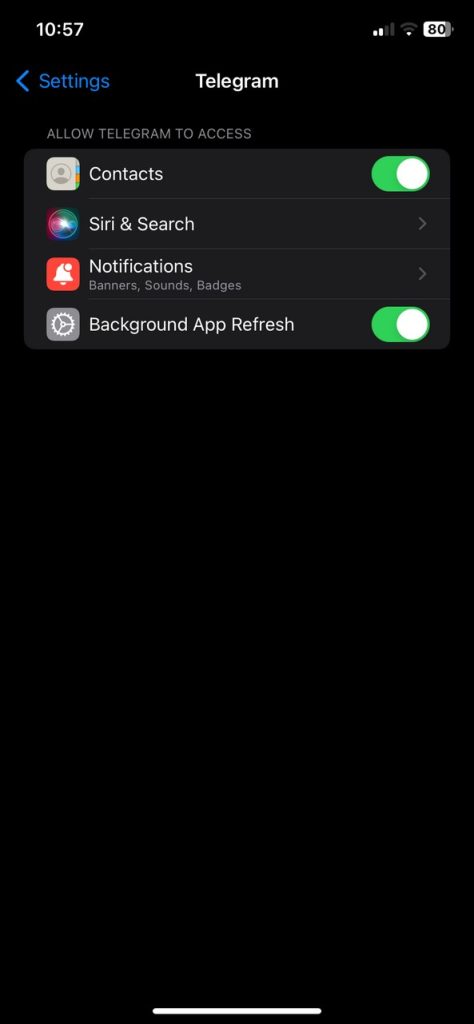 فعال سازی Background App Refresh برای حل مشکل تلگرام