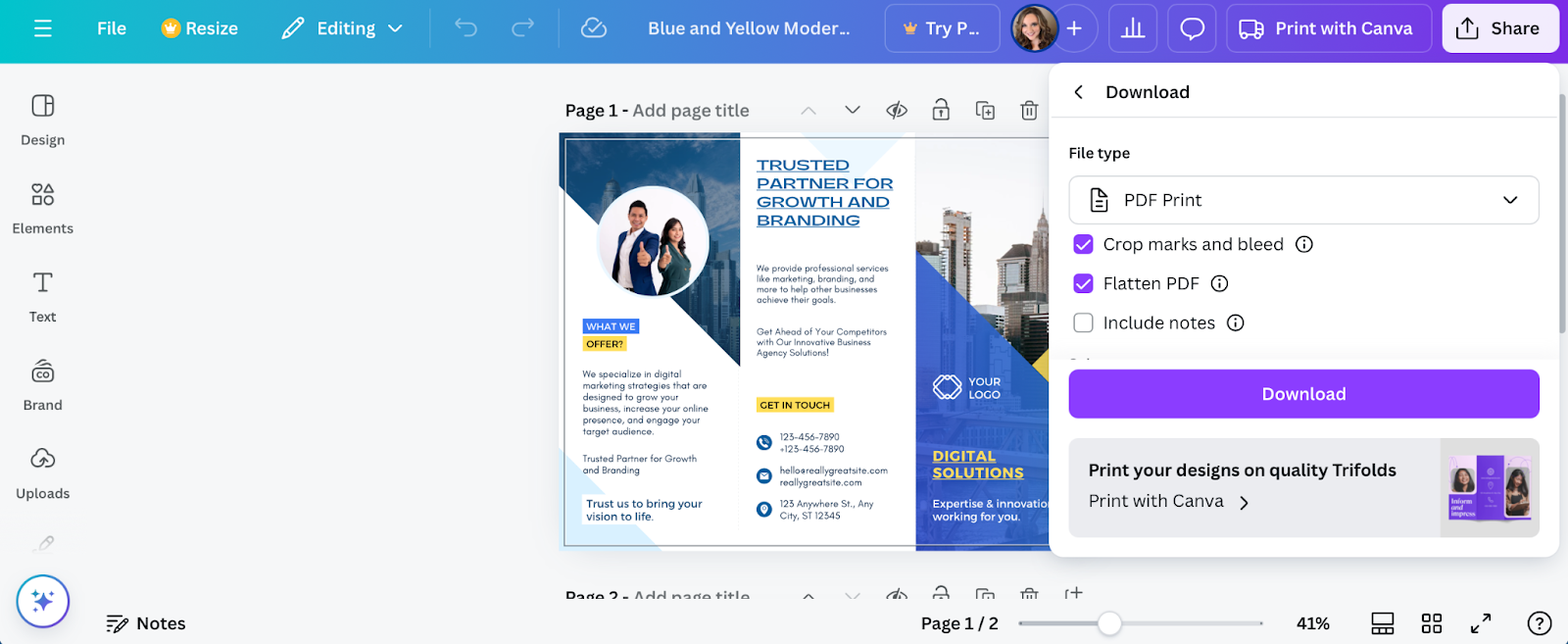 آموزش گام‌به‌گام دریافت فایل آماده پرینت از کانوا