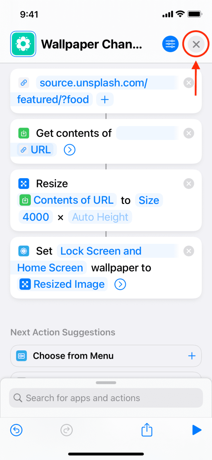 ذخیره تغییرات در میانبر آیفون