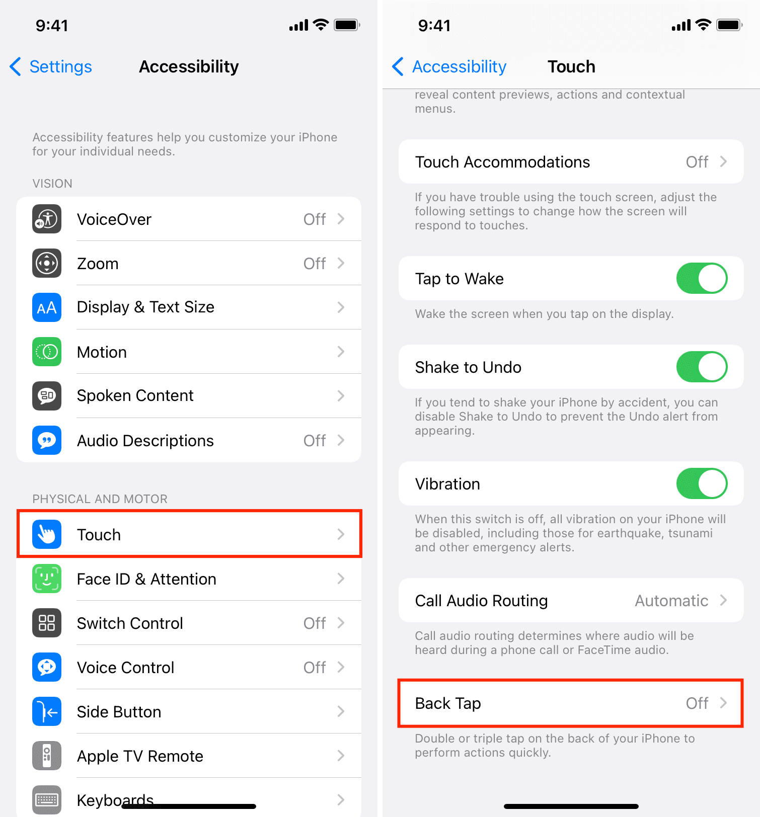 قابلیت Back Tap در تنظیمات Accessibility آیفون