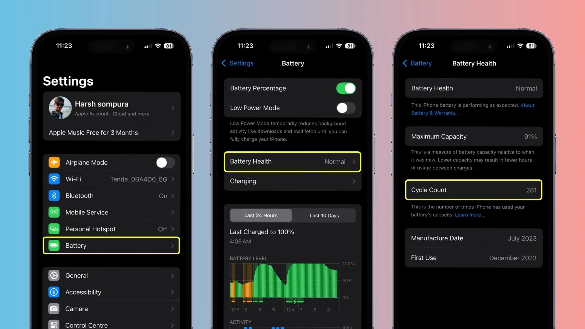 راه اول تشخیص دفعات شارژ شدن آیفون در مدلهای جدید