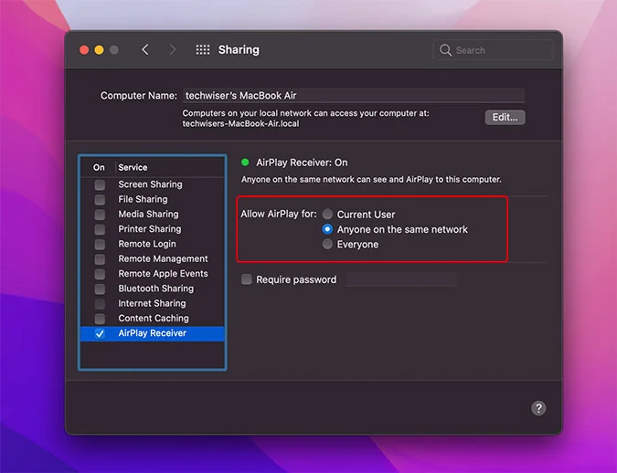 انتخاب گزینه Everyone برای قابلیت AirPlay